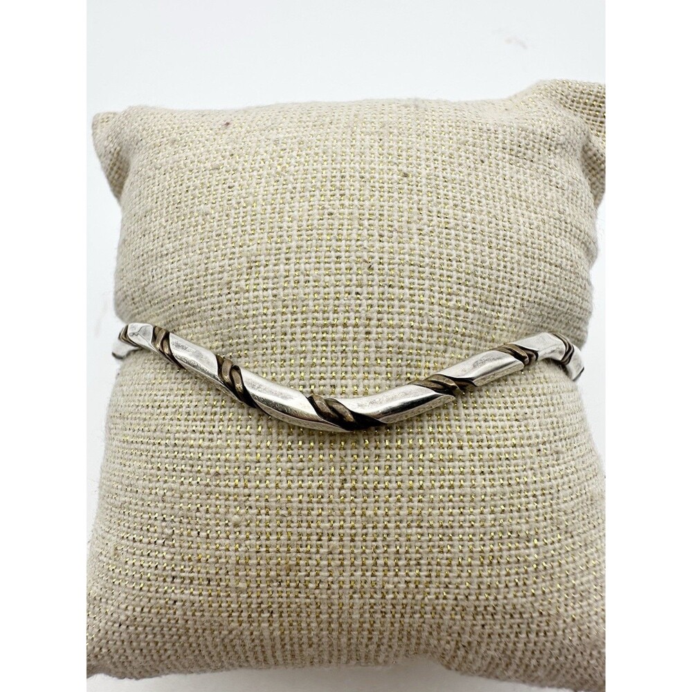 Vintage Sterling Silver Copper V Shape Twisted Cuff Bracelet 7”